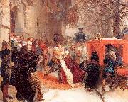 Adolph von Menzel Gustav Adolph Greets his Wife outside Hanau Castle in January 1632 oil painting